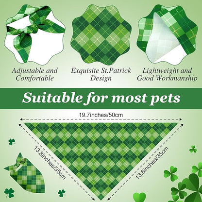 Weewooday 50 Pcs St Patricks Day Bandanas Bulk for Dogs Adjustable Irish Shamrocks Clover Green Plaid Triangle Soft Bibs Puppy Bandana for Small Medium Large Cat Pet Costume(19.7 x 13.8 x 13.8 Inch)