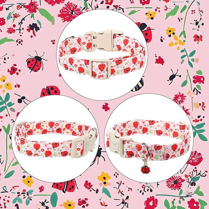 Lucky Ladybug Dog Collar for Small Dogs - Sweet Pink Girl Dog Collars, Lightweight Adjustable Spring Garden Mom Dogs Collars with Quick Release Buckle S