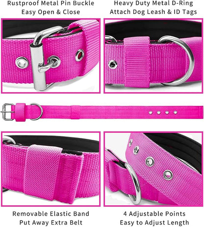 Heavy Duty Tactical Dog Collar - 1.5" Width Military Durable Thick Nylon with Adjustable Metal D Ring & Buckle Working Training K9 Collar for Medium Large Dogs (L(20"-23"), Hot Pink)