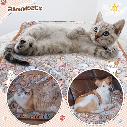 Tatuo 4 Pcs Dog Blanket for Pet Cat Blankets Indoor Puppy Teething Stuff Toys Paw Print Fleece Soft Blanket Sleep Mat for Guinea Pig Cage(Black,Small(24 x 16 Inch),Square)
