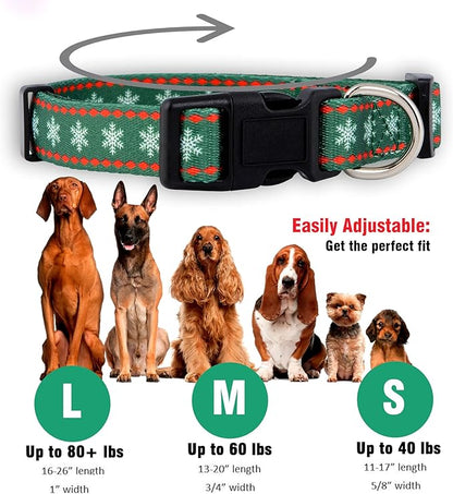 Native Pup Christmas Dog Collar- Winter Holiday Collars for Pets- Xmas Gift for Puppy- Santa, Reindeer, Snowman, Candy Cane, Red Green- Girl Boy- Small, Medium, Large Breeds (Green Snowflake, Medium)