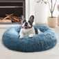 JOLLYVOGUE Calming Dog Bed Medium Size Dog, Anti-Anxiety Donut Medium Pet Bed, 31 inches Fluffy Faux Fur Round Cat Bed, Fits up to 45 lbs Pets (Blue)