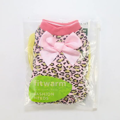 Fitwarm Leopard Dog Pajamas, Fleece Dog Clothes for Small Dogs Girl with Legs, Pet Onesie, Cat Outfit, Pink, XS