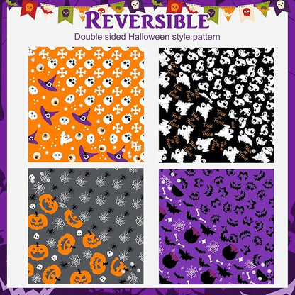 PAWCHIE Halloween Bandanas 4 Pack, Reversible Pumpkin Dog Scarf Bibs, Dog Holiday Costume Set with Two Adjustable Snaps, Multiple Halloween-Themed Patterns for Puppy, Cats, Pets