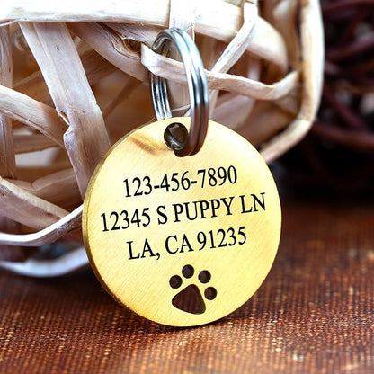 Ultra Joys Dog Tags Personalized for Pets - Hollow Paw Custom Pet ID Tag - Engraved Dog Tag for Small, Large Dogs - Large Round in Gold
