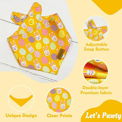 Easter Dog Bandanas with Snap Button, 2 Pack Reversible Spring Bandana for Boy & Girl, Premium Durable Fabric, Bunny and Egg Dog Scarf for Medium and Large Dogs (Large)