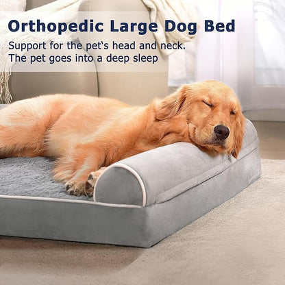 WESTERN HOME Dog Beds Large Sized Dog, Orthopedic Large Pet Bed with Waterproof Lining, Removable Washable Cover and Nonskid Bottom, Medium Couch, Grey