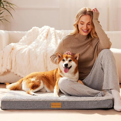 Patas Lague Orthopedic Jumbo Dog Bed for Large Sized Dog 56''X40'', Soft Waterproof Egg Crate Foam Large Pet Crate Beds Mat with Removable Washable Cover and Non-Slip Bottom, Ivory