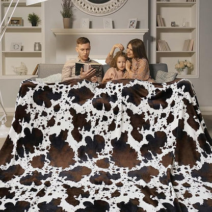 Bnuitland Cow Print Throw Blanket, Large Size 90x90 Inches with Storage Pouch, 300 GSM Double Sided Lightweight Fuzzy Decor, Super Soft Cozy Gift Flannel Fleece Blanket for Bed/Sofa/Couch/Outdoor