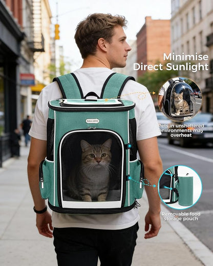 BAGLHER Expandable Cat Carrier Backpacks, Retractable Pet Carrier Backpack for Small Dogs & Cats with Breathable Mesh, Travel Bag Up to 18 Lbs for Hiking Camping Outdoor - Green