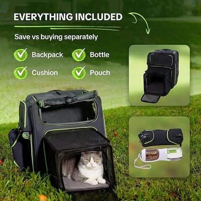 Cat Carrier Backpack for Travel & Car, 3-in-1 Expandable Cat & Small Dog Backpack Carrier up to 25 lbs, Breathable & Waterproof Pet Carrier