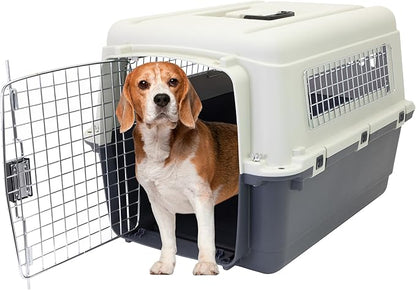 SportPet Designs Plastic Kennels Rolling Plastic Wire Door Travel Dog Crate - Medium, Gray (CM-2001-CS01)