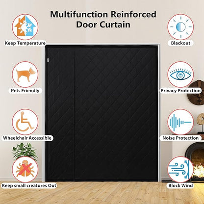Reversible Wide Magnetic Thermal Insulated Door Curtain for Winter,Thicken Polyester Fiberfill & Heavy Duty Oxford Cloth,Temporary Window Insulation Cover Curtain for French Sliding Door,62”x81”