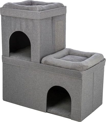 TRIXIE Double Crazy Cube Stackable Cat Condo with Sisal Scratching Surface & Reversible Plush Cushions, Tool-Free Assembly, Collapsible Modular Indoor Cat Furniture for Home Use, Supports up to 35 lbs