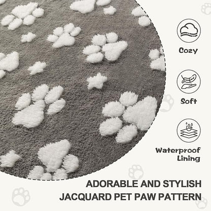 Waterproof Blanket for Dog Puppy Cat, Cute 3D Textured Paw Dog Blanket for Bed Couch Sofa, Soft Liquid Pee Proof Pet Furniture Protector, 30"x40", Grey
