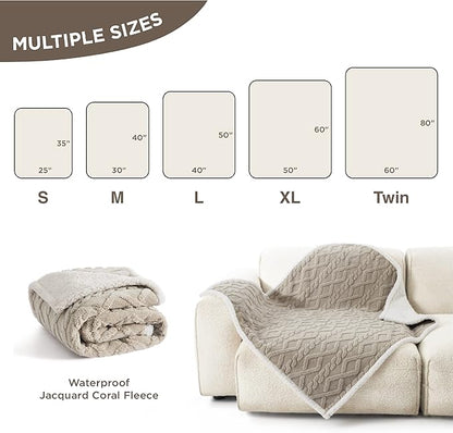 Bedsure Waterproof Dog Blankets for Medium Dogs - Pet Blanket for Couch Protector Washable, Jacquard Coral Fleece Cat Throw Blanket, Soft Plush Reversible Furniture Protection, 30"x40", Pale Oak
