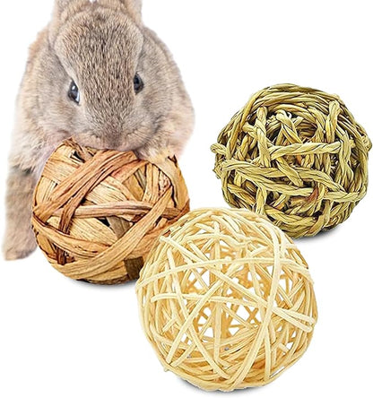 SunGrow Assorted Rabbit Chew Balls, Teething Activity Toy for Pocket Pets, Improves Dental Health, Environment Friendly, Stress Reliever (Assorted, 3 Pcs)
