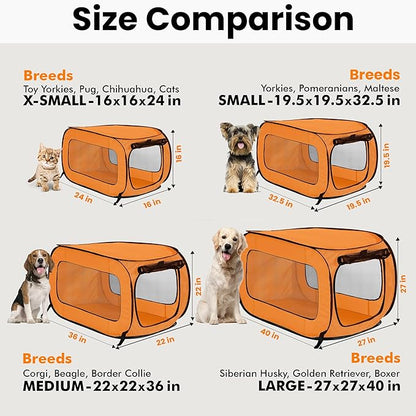 Beatrice Home Fashions Portable, Collapsible, Pop Up Kennel Travel Cat and Dog Crate, 36" L x 22" W x 22" H, Orange