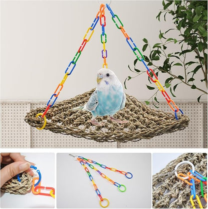 Large Seagrass Mat for Birds,Triangle Cockatiel Seagrass Hammock Natural Woven Sea Grass Mats for Birds,Parrot Foraging Grass Swing Toys for Medium Parakeets Lovebirds Cockatoos