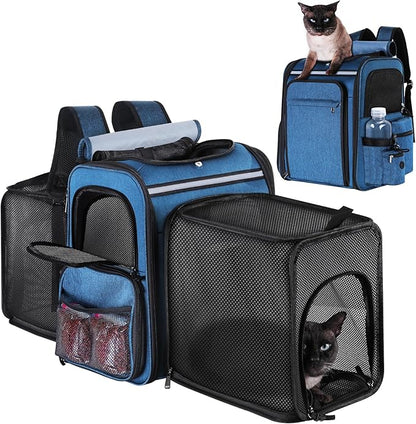 Cat Carrier Backpack for Travel,Dog Carrier Backpack for Large cat, Small Dogs,Puppies Up to 20 Lbs,Expandable Cat Backpack for Outdoor Hiking,Pet Carrier Backpack,Cat Backpack Carrier (Blue)