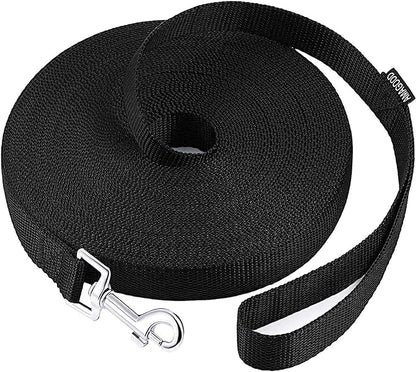 AmaGood Dog/Puppy Obedience Recall Training Agility Lead-15 ft 20 ft 30 ft 50 ft Long Leash-for Dog Training,Tie Out,Play,Safety,Camping (15 feet, Black)
