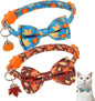 Breakaway Cat Collar Thanksgiving 2 Pack - Fall Pumpkin & Turkey Bow Tie with Bell, Safe Adjustable Kitten Collars for Holiday, Fits Cats and Small Puppies