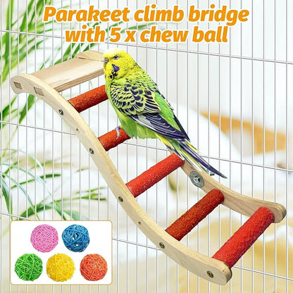 Hamiledyi Nature Wooden Bird Ladder Pet Parrots Climb Bridge Exercise Stands for Parakeet Climbing Chewing Bridge Bird Cage Accessories for Cockatiel Parakeet Lovebirds Budgie (Orange)