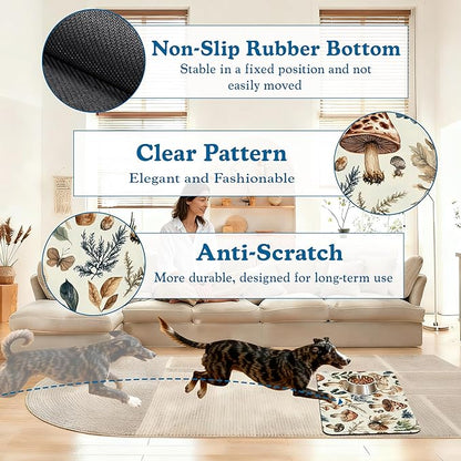 Vintage Mushroom Floral Dog Cat Food Mat–Christmas Stocking Absorbent Waterproof Placemat for Food and Water Bowls, Non Slip Rubber Backing, Feeding Mat for Clean Floors 16"x24"
