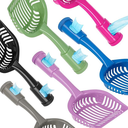 2-in-1 Pooper Scooper with Bag Attachment, Cat Litter Shovel Scoop with Bag, Built-in Dispenser, Includes Trash Roll, Rinse-Clean, Anti-Stick, Smart Sifter, Long Handle (Green)