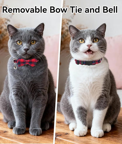 Joytale Upgraded Cat Collar with Bells, Breakaway Cat Collars with Bow Tie, 1 Pack Girl Boy Safety Plaid Kitten Collars, Red