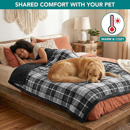PetAmi Waterproof Dog Blanket for Bed, XL Dog Pet Blanket Couch Cover Protection, Sherpa Fleece Leakproof Bed Blanket for Crate Kennel Sofa Furniture Protector, Reversible Soft 80x60 Light Gray/Gray