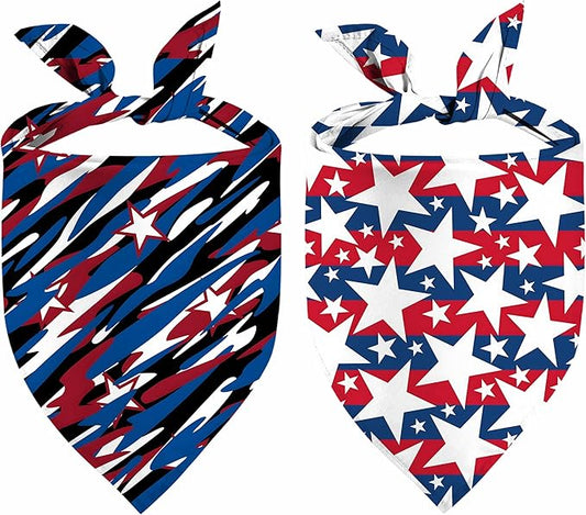 4th of July Dog Bandanas, 2PCS American Flag Patriotic Scarf, Independence Holiday Bandana,Premium Durable Triangle Reversible USA Bandana for Large Dogs
