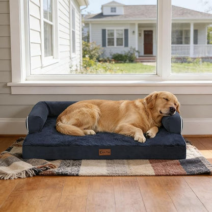Orthopedic XXL Dog Beds, Waterproof Egg Crate Foam Big Pet Bed for All Breed Sized Dogs 53x42Inch, Washable Extra Large Dog Couch Bed with Removable Cover and Non-Slip Bottom, Navy Blue