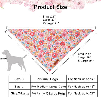 ADOGGYGO Floral Dog Bandana 2 Pack, Reversible Pink Daisy Pet Scarf Bib, Adjustable Fit Cute Flower Bandanas for Extra Large Dogs Pets (X-Large)