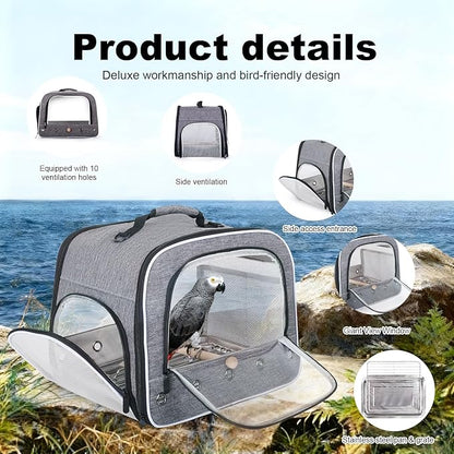 halinfer Bird Carry Carrier to Transport Large Size Parrot, Portable Bag with Metal Tray and Grid for Medium and Large Birds Like African Grey, Long Tail Cockatiel and Parrot