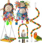 Bissap Conure Toys, 5 PCS Parrot Foraging Shredder Hanging Toys Sola Balls with Sand Hammer Perch Swing Climbing Ladder for Small Parrots Parakeets Conures Cockatiels Love Birds Cage Toy