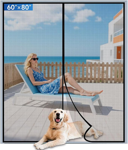 Upgraded PET Mesh Magnetic Screen Door Stronger Than Fiberglass and Polyester,Hands Free,Keep Bugs Out,Pet & Kid Friendly,Suitable for Sliding Doors,Patio and French Doors-60" X 80"