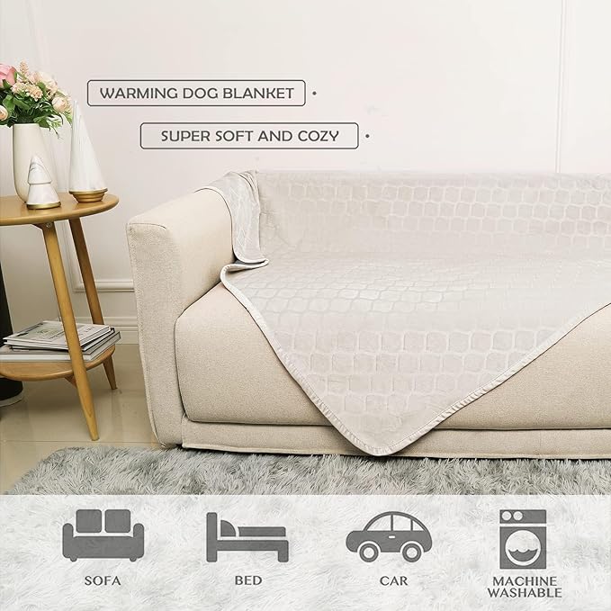 fuguitex Waterproof Dog Blanket Bed Cover Dog Crystal Velvet Moroccan Fuzzy Cozy Plush Pet Blanket Throw Blanket for Couch Sofa(52 * 82 inch, Cream+Grey)