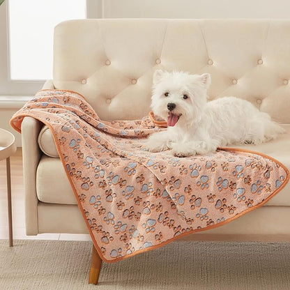 Luciphia 1 Pack 3 Blankets Super Soft Fluffy Premium Fleece Pet Blanket Flannel Throw for Dog Puppy Cat Paw Brown/Pink/White Large(41x31 inch)