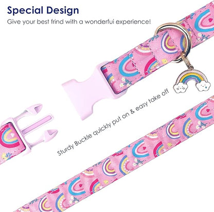 Cute Dog Collar Rainbow Pattern for Boys and Girls Holiday Dog Collars Summer Fall Gift Adjustable for Small to Medium Breed Dogs (Rainbow, S)