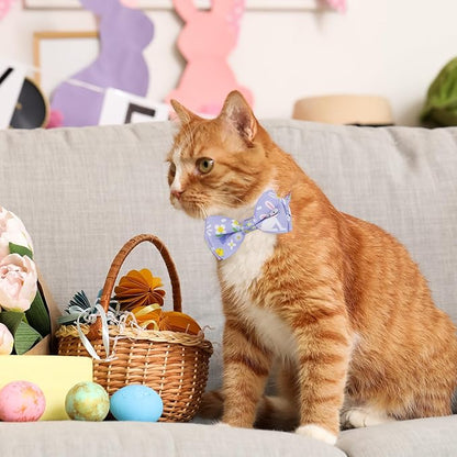 ADOGGYGO Easter Cat Collars with Bow Bell, Breakaway Kitten Bowtie Collar Red Purple Eggs Rabbit Easter Collars for Girl Boy Cats Kittens