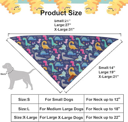 ADOGGYGO Dinosaur Dog Bandanas 2 Pack, Reversible Colorful Animal Pet Scarf, Premium Fabric, Adjustable Fit Yellow Blue Dinosaur Bandanas for Small Dogs (Small)