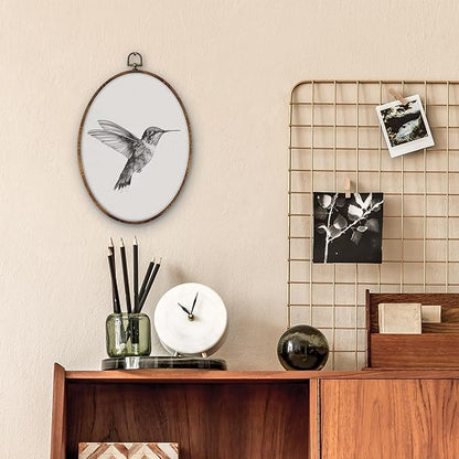 DILSJ Vintage Hummingbird Sketch Oval Wall Art Decor, Rustic Farmhouse Hummingbird Canvas Wall Art Framed, Neutral Bird Hanging Decorations for Home Living Room Bedroom, 11x8.5 Inch