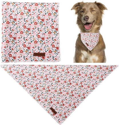 Summer Dog Bandana, UP URARA PUP Orange Bandana for Small Large Dogs, Cotton Handkerchief Cute Little Flower Puppy Triangle Bid Scarf for Boy Girl Dogs