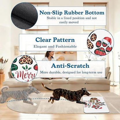 Dog Christmas Dog Food Mat–Christmas Stocking Absorbent Quick Dry Feeding Placemat for Food and Water Bowls, Non Slip Rubber Backing, Waterproof Pet Supplies for Mess-Free Eating 12"x20"