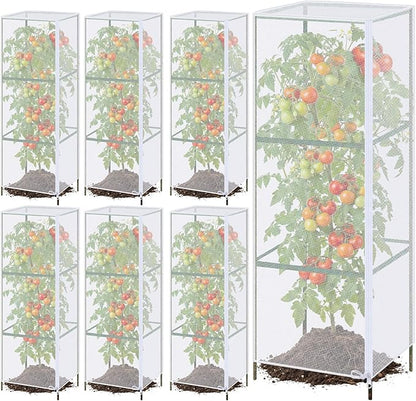 6 Pcs Garden Bird Netting Plant Cover for Square Tomato Cage 59" x 17.7'' Insect Bird Barrier Tomato Cage Net with Zipper & Drawstring, Plant Trellis Netting Protection Cover