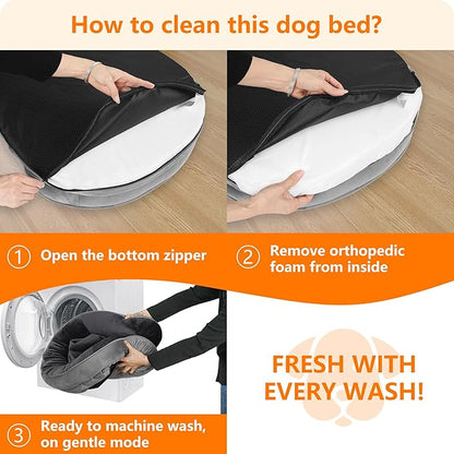 Dwanton Orthopedic Dog Bed for Extra Extra Large Dogs with Gel Memory Foam, Waterproof Dog Sofa, Washable Pet Bed with Four Sided Bolster Cushion, Removable Cover & Non-Slip Bottom, 48", Dark Gray