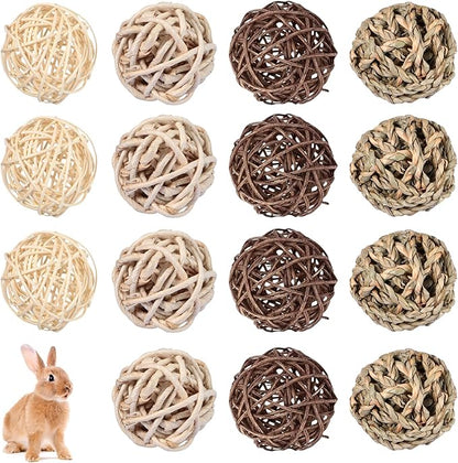 Skylety 15 Pieces Small Animal Chew Balls Rabbits Bunny Treat Chew Toys Guinea Pigs Chinchilla Balls Rolling Activity Play Grass Toys for Pet Teeth Grinding Gnawing Biting(Classic Style,1.97")