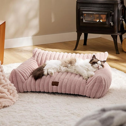 Bedsure ComfyFleece™ Cute Cat Couch for Pets - As Seen on TV on Good Day New York, Small Medium Dog Bed, Supportive Couch Bed for Small Dogs, 30 Inch, Blush Pink