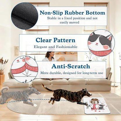 Sweet Cat Lovers Dog Cat Food Mat–Christmas Stocking Absorbent Waterproof Placemat for Food and Water Bowls, Non Slip Rubber Backing, Feeding Mat for Clean Floors 16"x24"